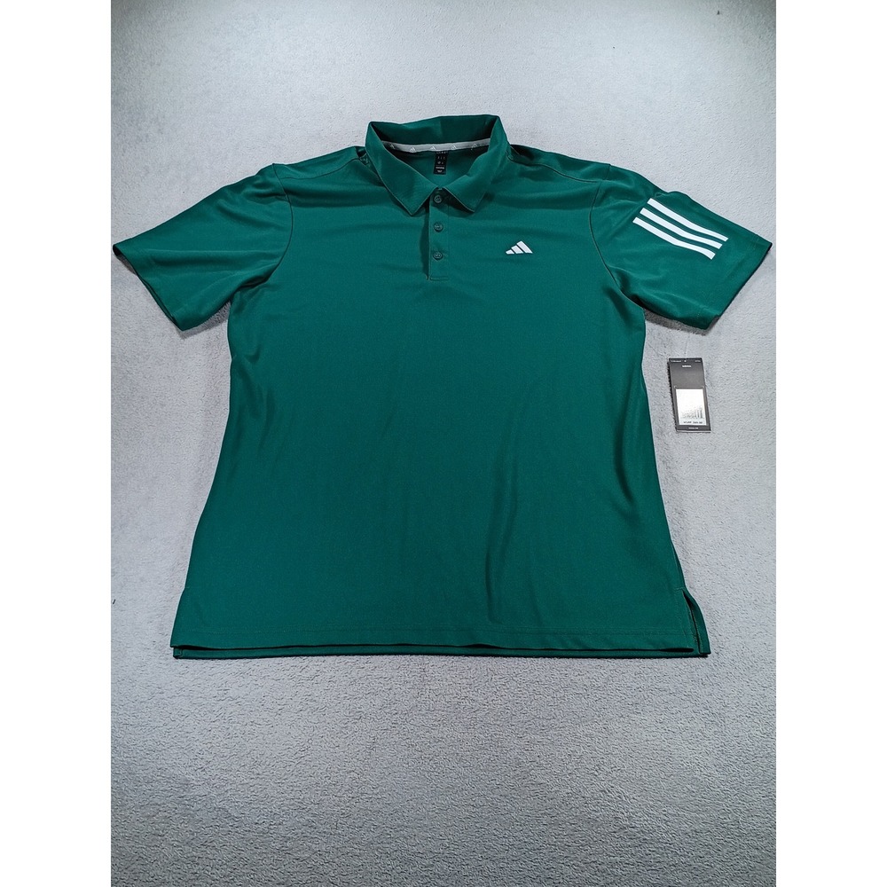 Adidas Mens 3 Stripe Sleeve Polo Coll Green Medium Performance Golf Shirt